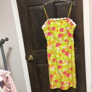 Bright lime green floral vintage wt tag Lilly Pulitzer dress spaghetti strap 12